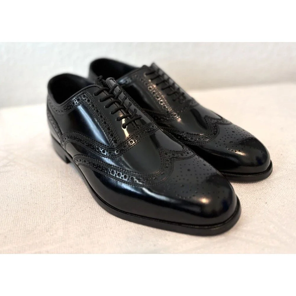 Florsheim Lexington Men's Black Wing-Tip Leather Oxford Shoes Size 9.5D